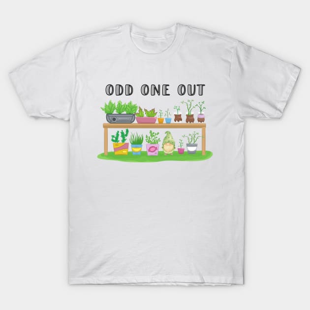 Odd One Out Plants Gardening Gnome T-Shirt by Papanee